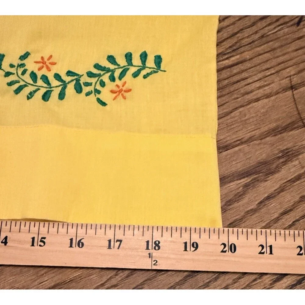 Vintage Hand Stitched Embroidery Pillow Cases. 2 Standard 20 x 31 Yellow